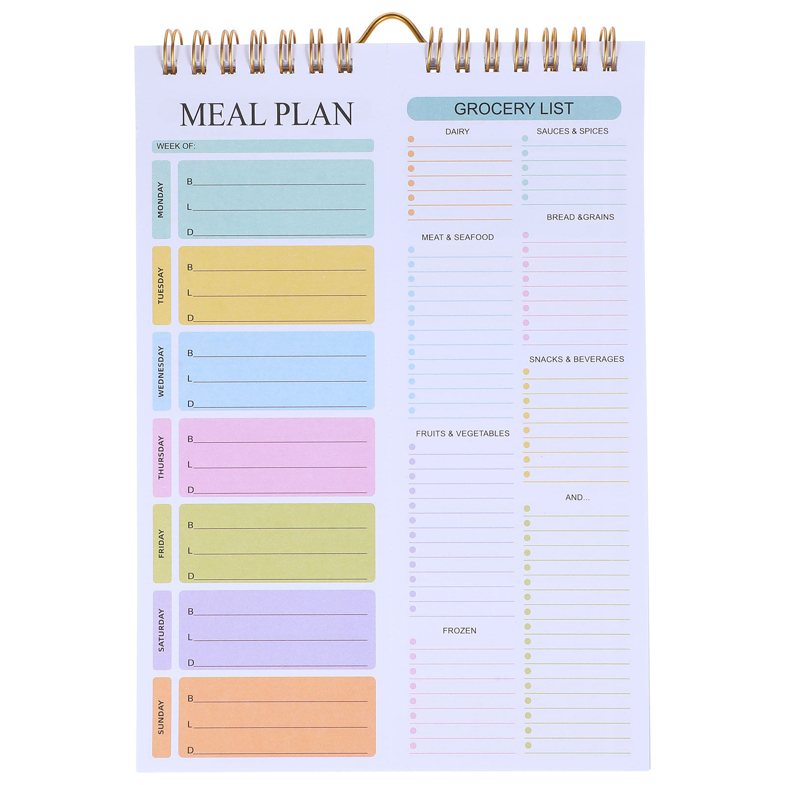 Meal Prep Grocery List - Еженедельный планировщик питания A5, спиральный, без