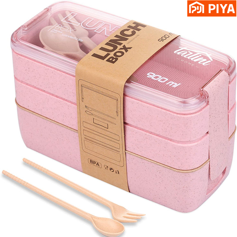 Meal Prep Lunch Boxes - 3-в-1 коробка бэнто из пшеничной соломы,